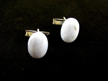 Silvertone & White Agate ? Cufflinks 1106201uul