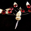 Vintage Sterling Silver & Huge Red Rhinestone Trimbler Brooch