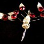 Vintage Sterling Silver & Huge Red Rhinestone Trimbler Brooch