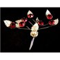 Vintage Sterling Silver & Huge Red Rhinestone Trimbler Brooch