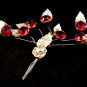 Vintage Sterling Silver & Huge Red Rhinestone Trimbler Brooch