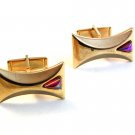 Vintage Gold Tone & Reddish Bluish Rhinestone ?? Cufflinks