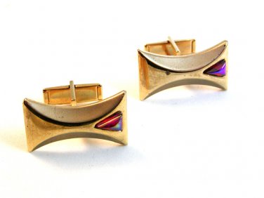 Vintage Gold Tone & Reddish Bluish Rhinestone ?? Cufflinks