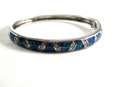 Sterling Silver & Opal ? & CZs ? Bangle Signed AK 11262013