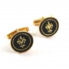 Goldtone & Black Fleur de Lis ??? Cufflinks 04212014 Unsigned