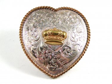 Ladies Western Sterling Silver Plate Heart Crown Belt Buckle