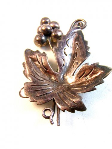 Vintage Sterling Silver Grapes Leaf Brooch