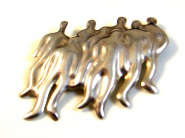 Vintage Mexican Taxco Sterling Silver Group of People Brooch