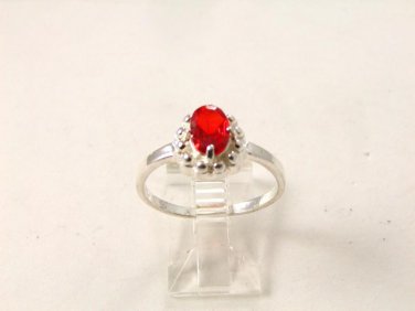 Vintage Sterling Silver & Red & Clear Czs Ring Sz 9