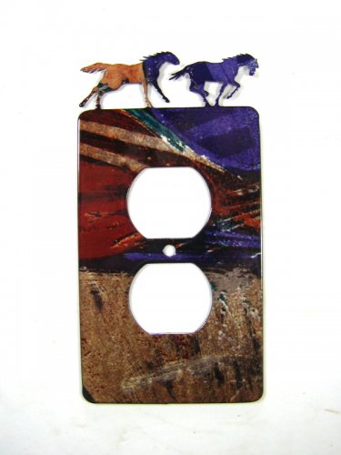 2 Wild Horses Running Double Outlet Cover Plate by LaZart 6915