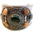 Vintage Tribal Silver Tone & Stones Bracelet