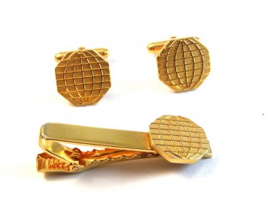 Vintage Gold Tone Cufflinks and Matching Tie Clasp