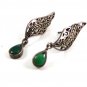 Vintage Sterling Silver & Marcasites & Jadite Dangley Pierced Earrings