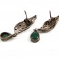 Vintage Sterling Silver & Marcasites & Jadite Dangley Pierced Earrings