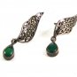 Vintage Sterling Silver & Marcasites & Jadite Dangley Pierced Earrings