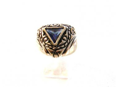Vintage Sterling Silver & Triangle Blue Sapphire Ring