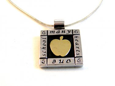 Alexa's Angels Silver & Gold Tone Many Hearts One School Apple Pendant / 18" Nec