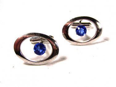 1960's - 70's Silvertone & Blue Cufflinks Unbranded 71515