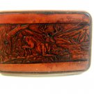 Vintage Buck Deer Running Leather Belt Bucke by Century Canada