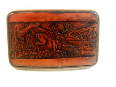 Vintage Buck Deer Running Leather Belt Bucke by Century Canada