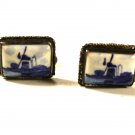 Vintage Blue Delft Windmill Holland 835 Silver Cufflinks By CW 71015
