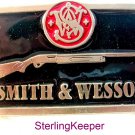 Vintage Silver Tone & Enamel Smith & Wesson Belt Buckle