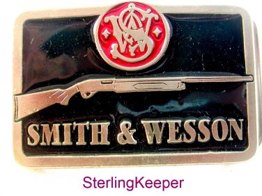 Vintage Silver Tone & Enamel Smith & Wesson Belt Buckle