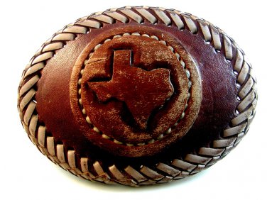Vintage State of Texas Leather Belt Buckle by Ernesto Olivas Lasso Enterprises