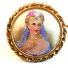 Limoges Hand Painted Porcelain Young Lady w/ Pearl Necklace & Earrings Brooch
