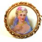 Limoges Hand Painted Porcelain Young Lady w/ Pearl Necklace & Earrings Brooch