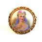 Limoges Hand Painted Porcelain Young Lady w/ Pearl Necklace & Earrings Brooch