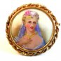 Limoges Hand Painted Porcelain Young Lady w/ Pearl Necklace & Earrings Brooch