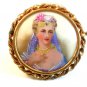 Limoges Hand Painted Porcelain Young Lady w/ Pearl Necklace & Earrings Brooch