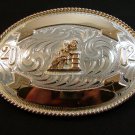 2002 Western Silver & Gold 2 Tone Rodeo Cowboy Barrel Racing Belt Buckle by Just