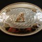 2002 Western Silver & Gold 2 Tone Rodeo Cowboy Barrel Racing Belt Buckle by Just