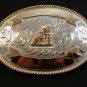 2002 Western Silver & Gold 2 Tone Rodeo Cowboy Barrel Racing Belt Buckle by Just