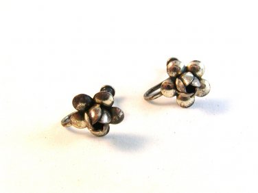 Vintage Sterling Silver Rose Flower Screw Back Earrings