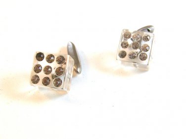 Vintage Silver Tone Lucite & Rhinestone Dice Cufflinks