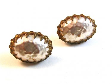 Early Miriam Haskell Faux Pearl Lustre Clip On Earrings