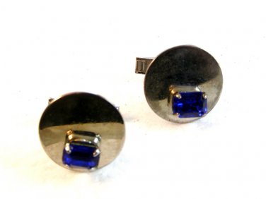 Vintage Silver Tone & Blue Cufflinks