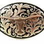 Western Silvertone Black Longhorn Belt Buckle #102113