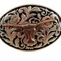 Western Silvertone Black Longhorn Belt Buckle #102113