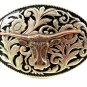 Western Silvertone Black Longhorn Belt Buckle #102113
