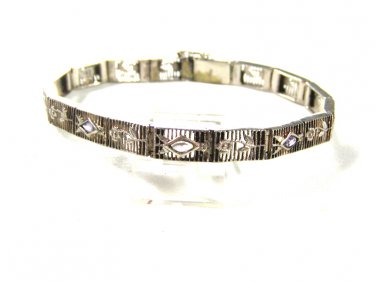Edwardian Art Deco Sterliing Silver Amythests Filigree Bracelet Unbranded 7715aa