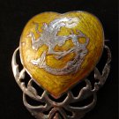Vintage Siam Sterling Yellow Niello Enamel Mermaid In Heart Brooch