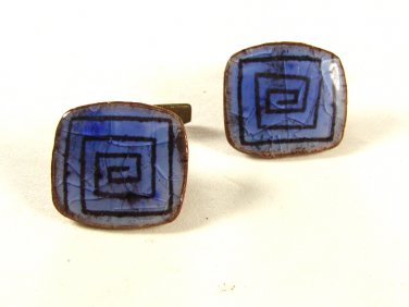 Vintage Blue Glass Tile Cufflinks Unbranded 71915