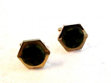 Vintage Silver Tone & Green Onyx Cufflinks by Dante