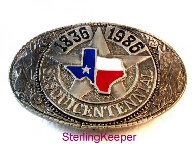 Vintage Texas Sesquicentennial Enameled Belt Buckle