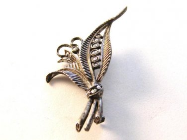 Vintage Marcasite Sterling Silver Leaf Brooch
