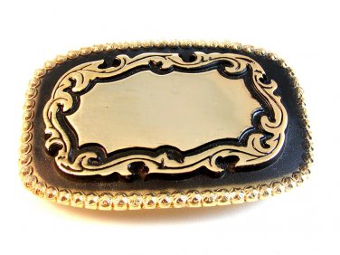 Gold Tone Black Enamel Western Cowboy Belt Buckle Made in USA